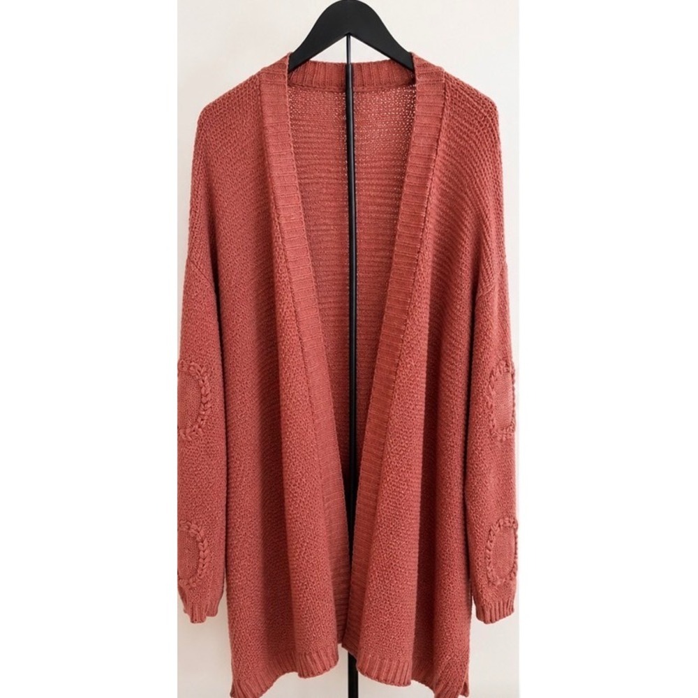 Shein Curve Terracotta Rust Open Front Longline Cardigan Sweater 0XL